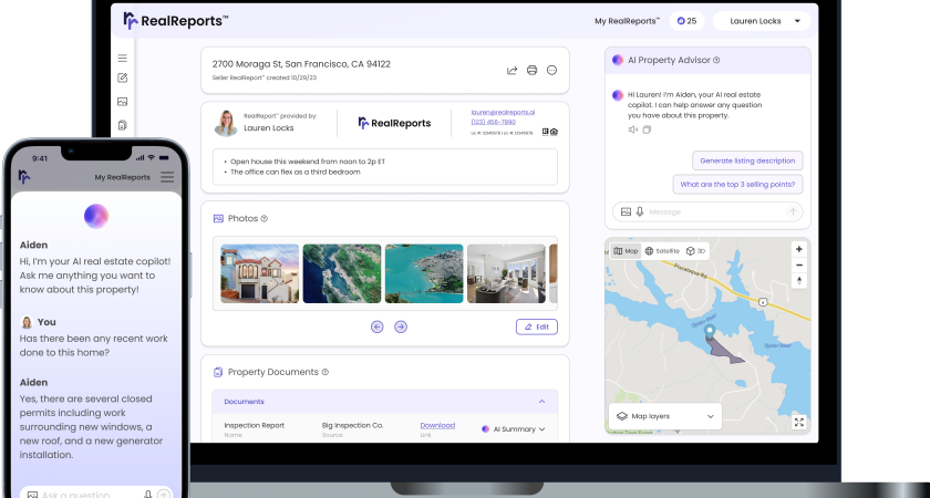 RealReports product mock up on mobile phone and laptop
