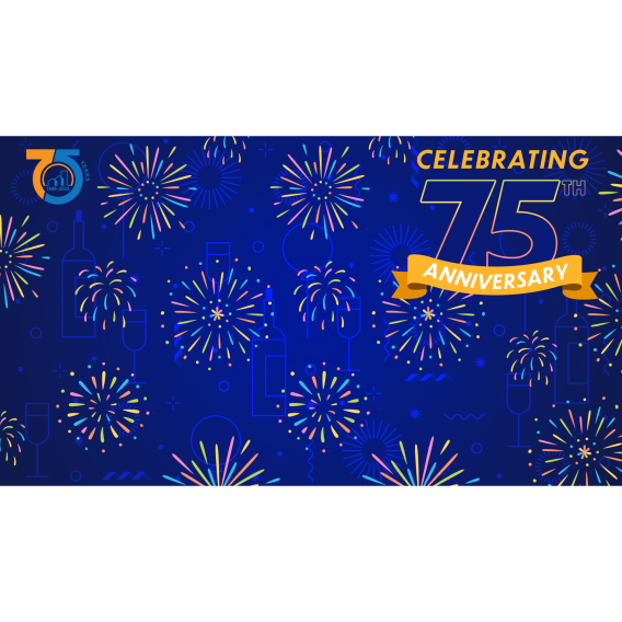 Celebrating 75th Anniversary OC REALTORS Zoom Background with Fireworks