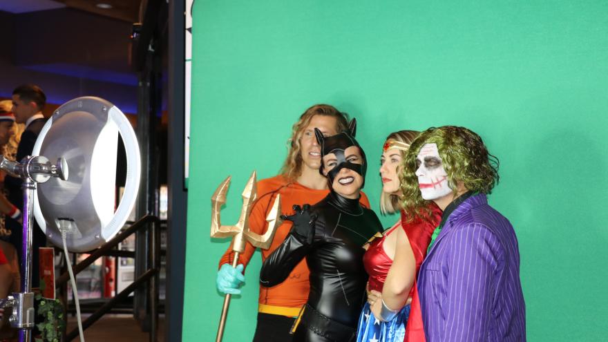 Group in Costumes at the selfie station