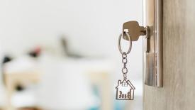 Key with keychain in the door