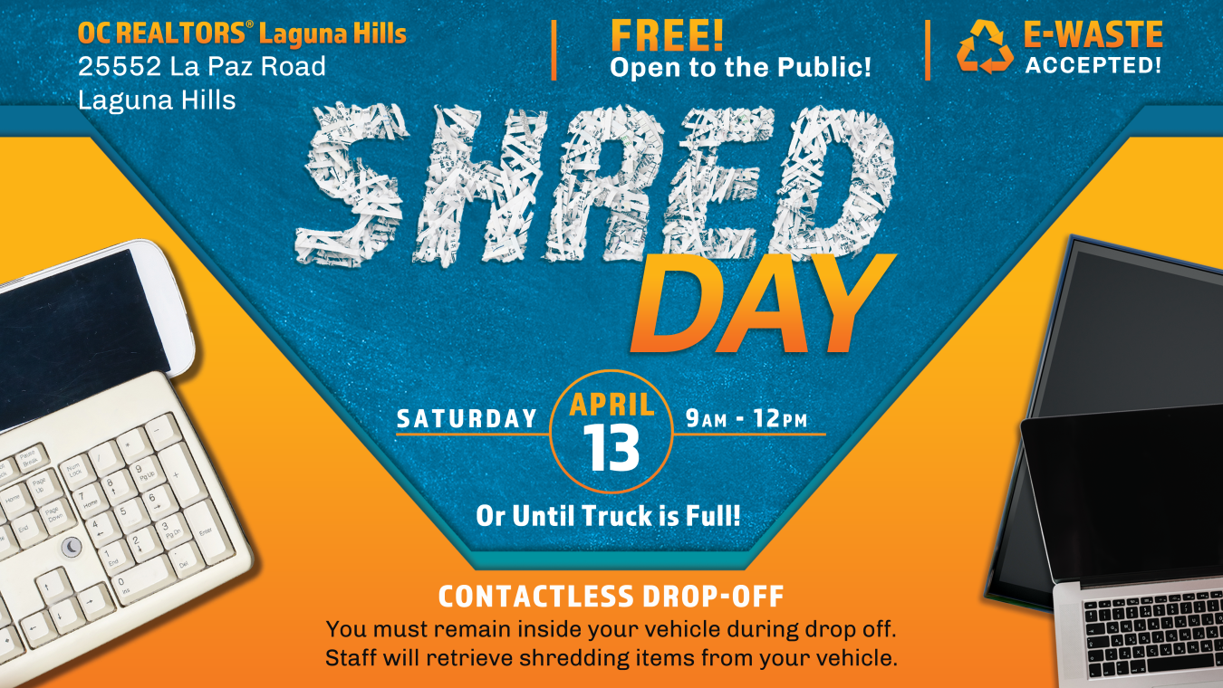 Shred Day on April 13th at Laguna Hills. 9am-12pm