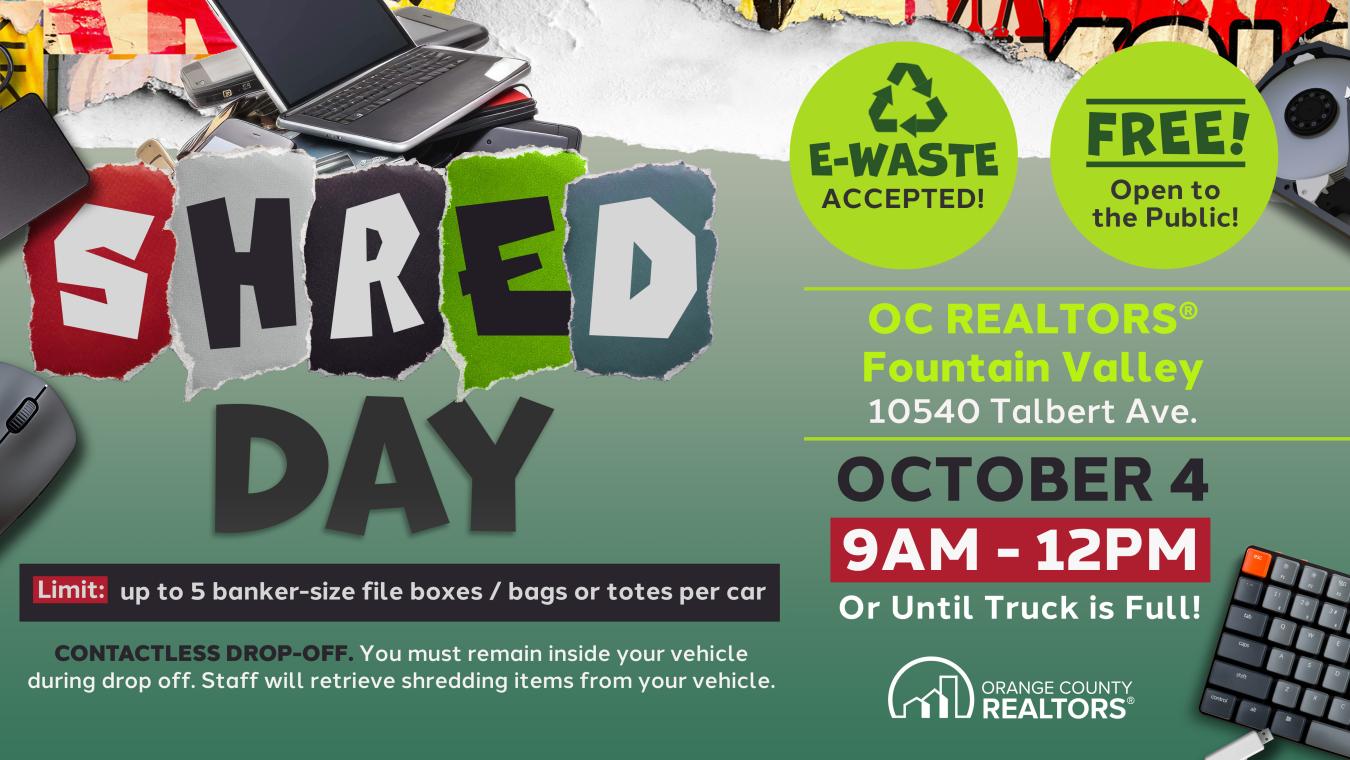 Shred Day Flyer with shredded paper and computer parts